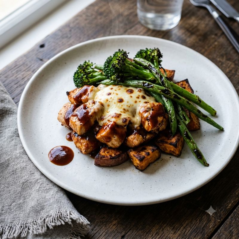 Hunter's Chicken with Roasted Kumara & Charred Greens