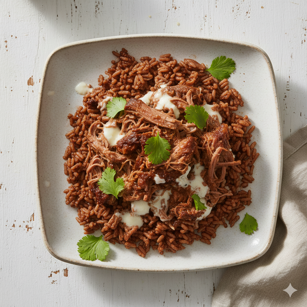 Barbacoa Beef with Savoury Cocoa Rice